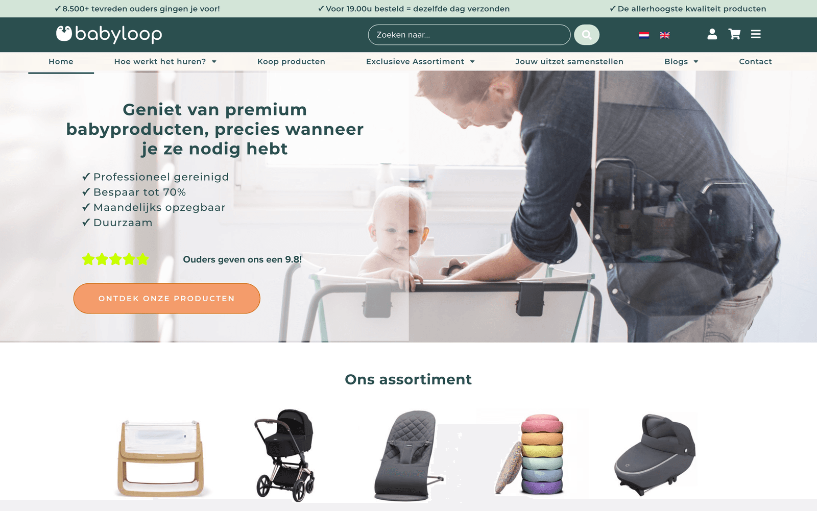 Babyloop online store with a subscription model for renting baby products, built by Timmermans Media