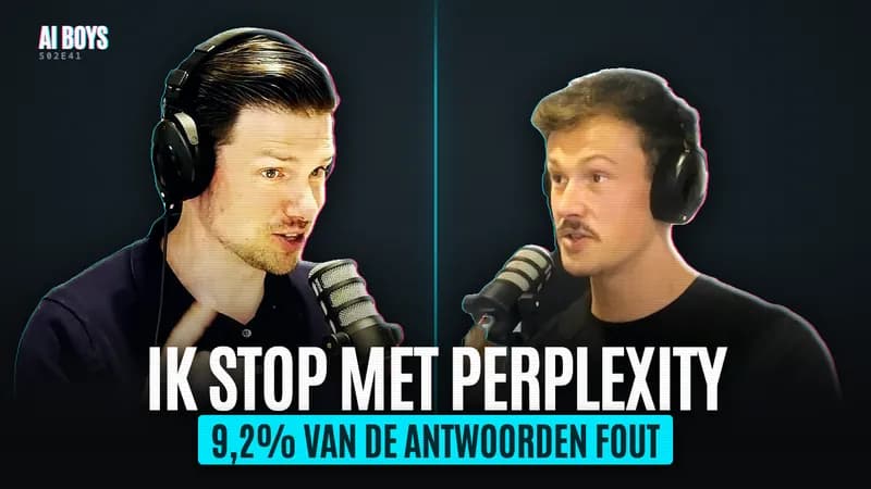 Elwin and Matt Timmermans in the AI-boys studio, with the title Ik stop met Perplexity