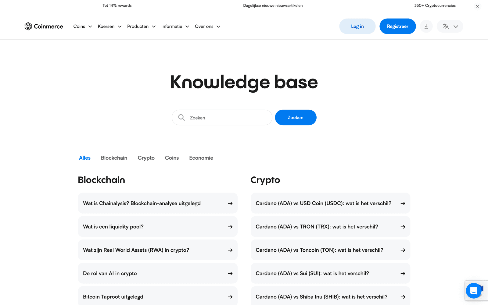 Coinmerce knowledge base with SEO articles about cryptocurrency and blockchain, written by Timmermans Media