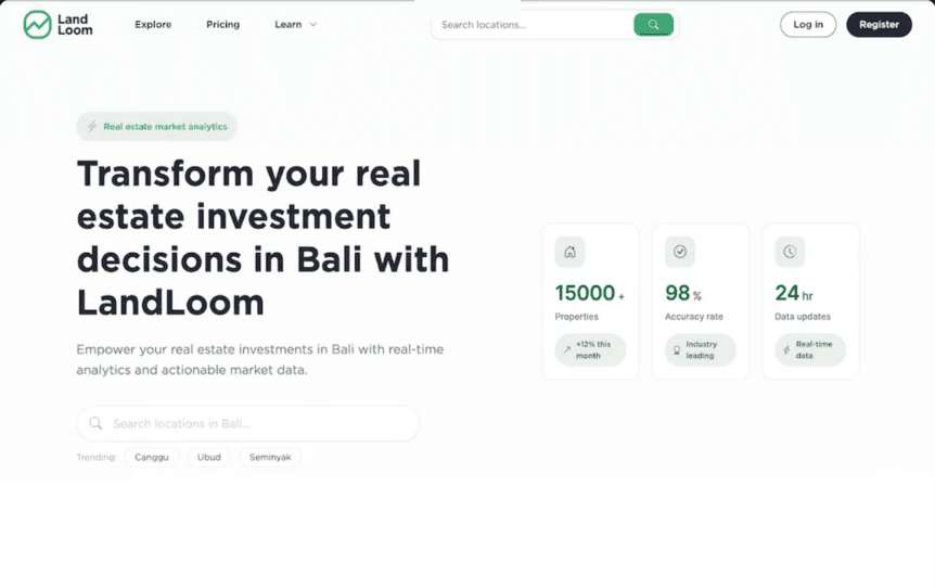 Landloom real estate data platform for Bali and Lombok, built and optimized by Timmermans Media