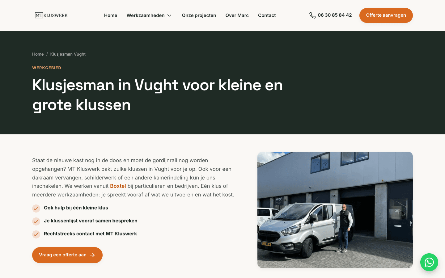 Location page “Klusjesman in Vught” (Handyman in Vught) on mtkluswerk.nl