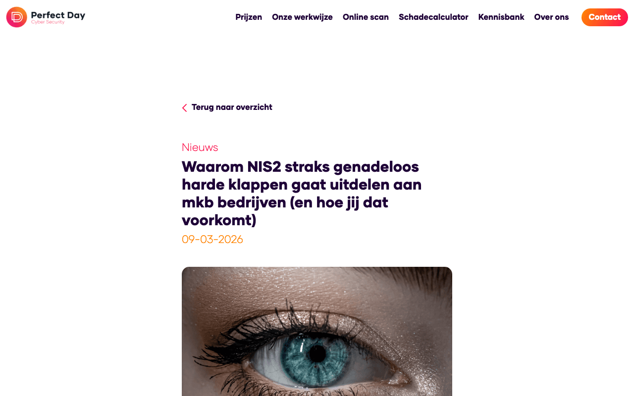 Article on NIS2 for small businesses on perfectday.nl, written by Timmermans Media